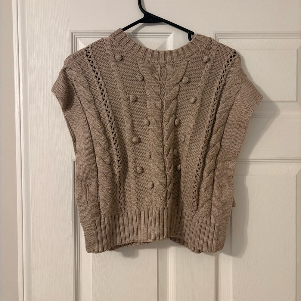 THML Cable Knit Tan Sweater Vest with cut out sides